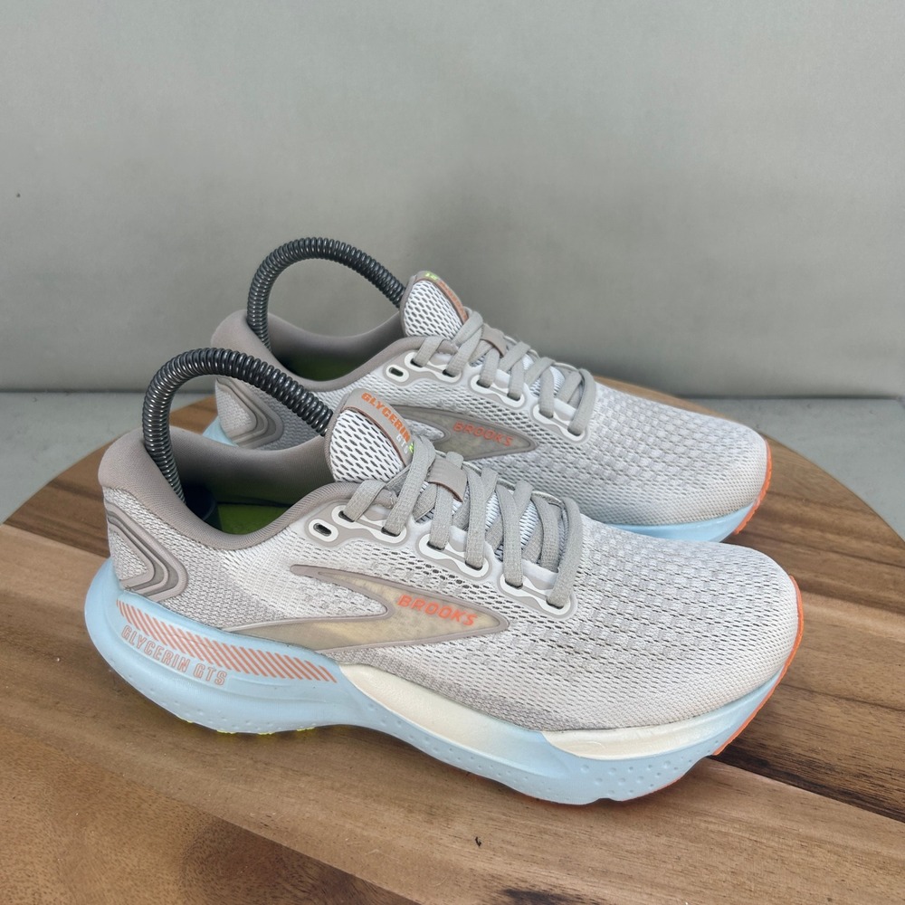 Brooks Glycerin GTS 21 Womens 7.5 B Running Shoes Grey Blue Orange 1204091B195